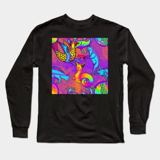 Garish 90's Medieval Art Frank Style Rainbow Print Purple Long Sleeve T-Shirt